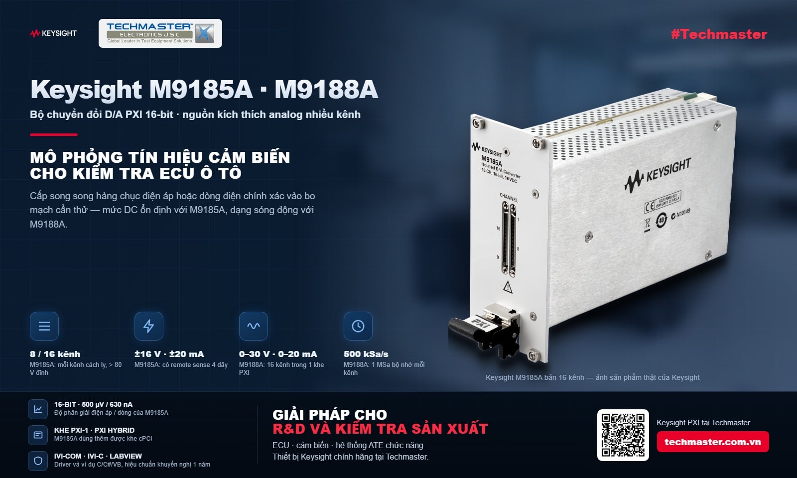 Bộ chuyển đổi D/A PXI Keysight M9185A và M9188A dùng mô phỏng tín hiệu cảm biến khi kiểm tra ECU ô tô