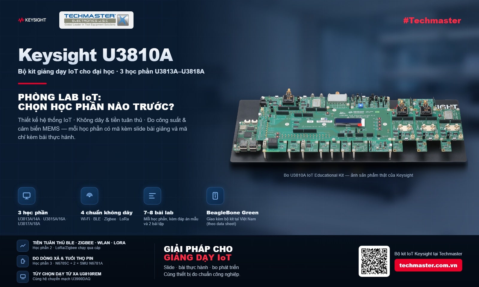 Bộ kit giảng dạy IoT Keysight U3810A cho phòng thí nghiệm IoT đại học: ba học phần U3813A–U3818A