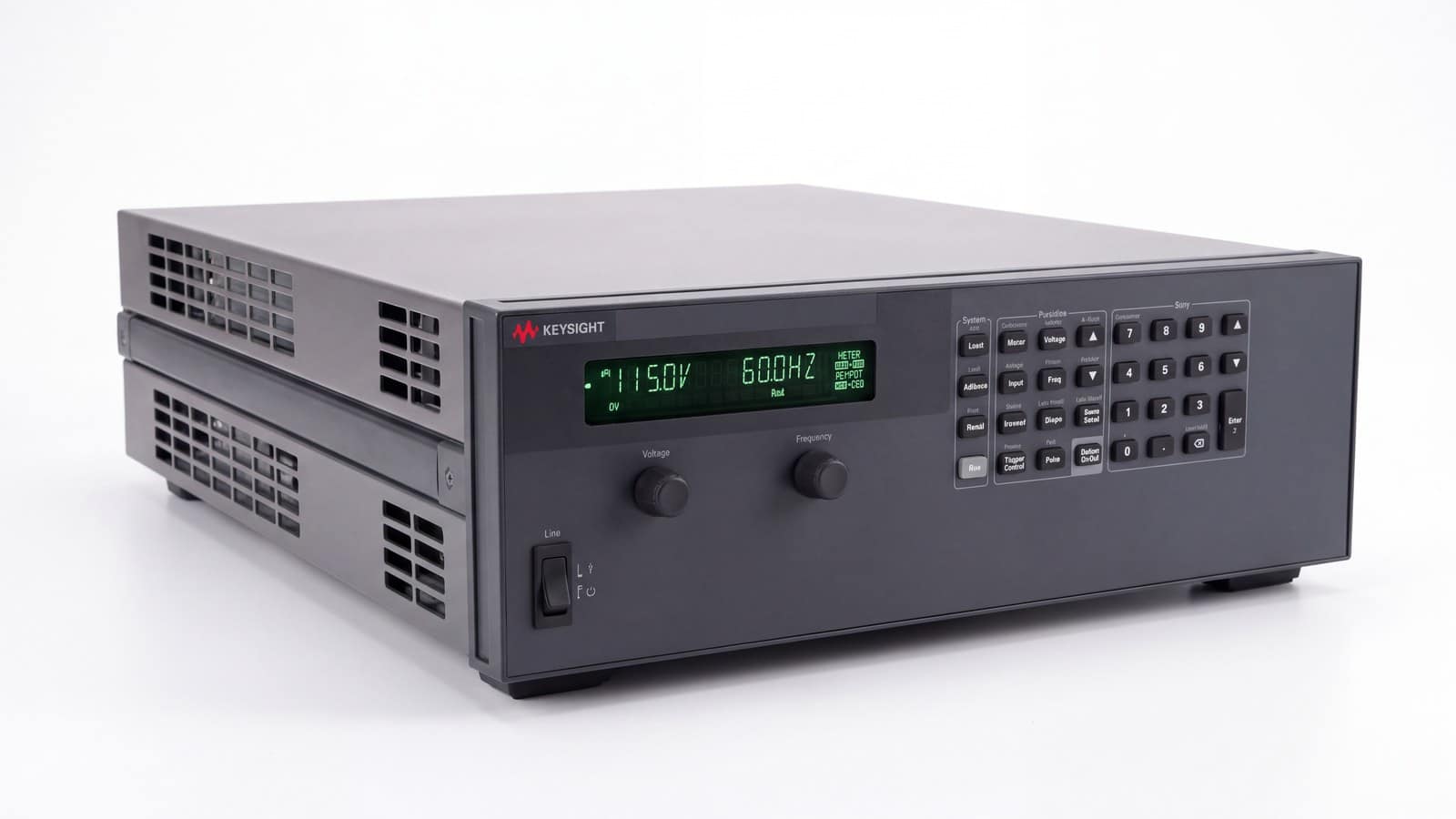 bộ nguồn AC và máy phân tích công suất Keysight 6813C chụp studio nền trắng góc 3/4
