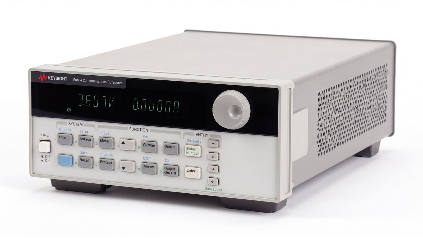 Keysight 66311B nhìn nghiêng, thấy rõ tấm hông tản nhiệt và chiều sâu thân máy