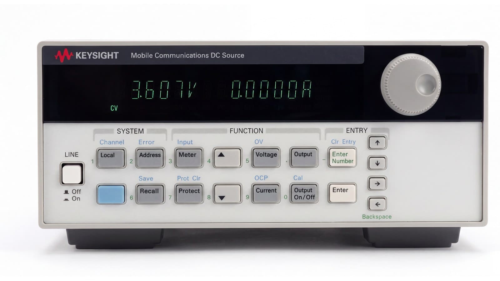 Mặt trước bộ nguồn DC Keysight 66311B với màn hình hiển thị điện áp và dòng điện