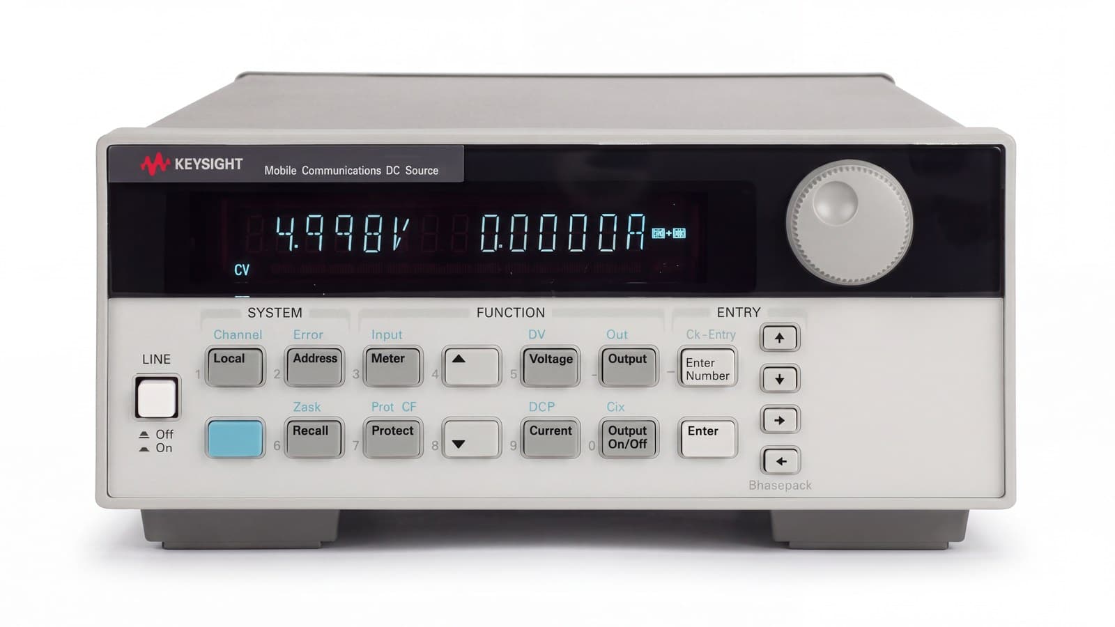 Mặt trước bộ nguồn DC Keysight 66321D với màn hình hiển thị điện áp và dòng