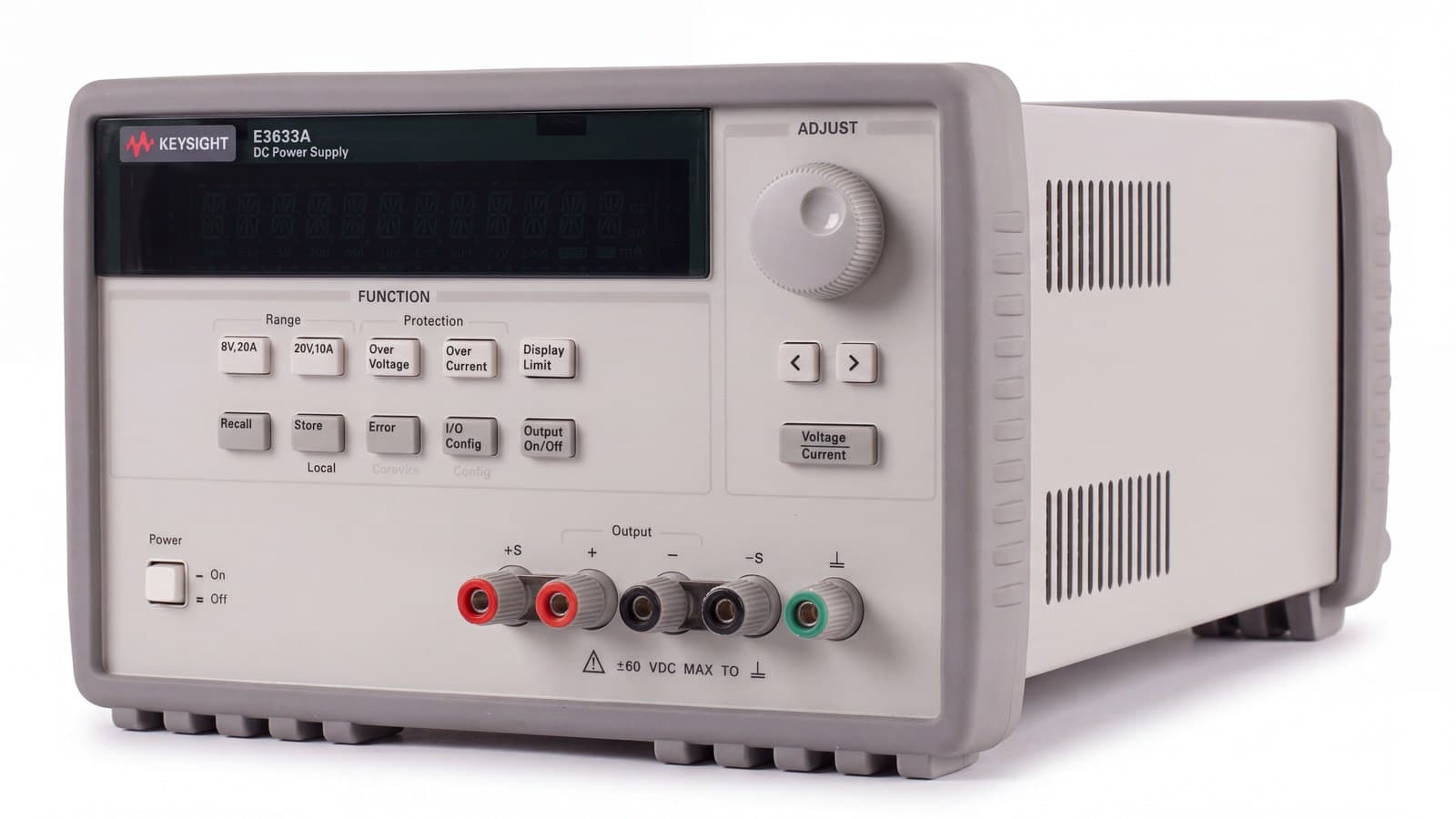Bộ nguồn DC Keysight E3633A 200 W hai dải 8 V/20 A và 20 V/10 A trên bàn thí nghiệm