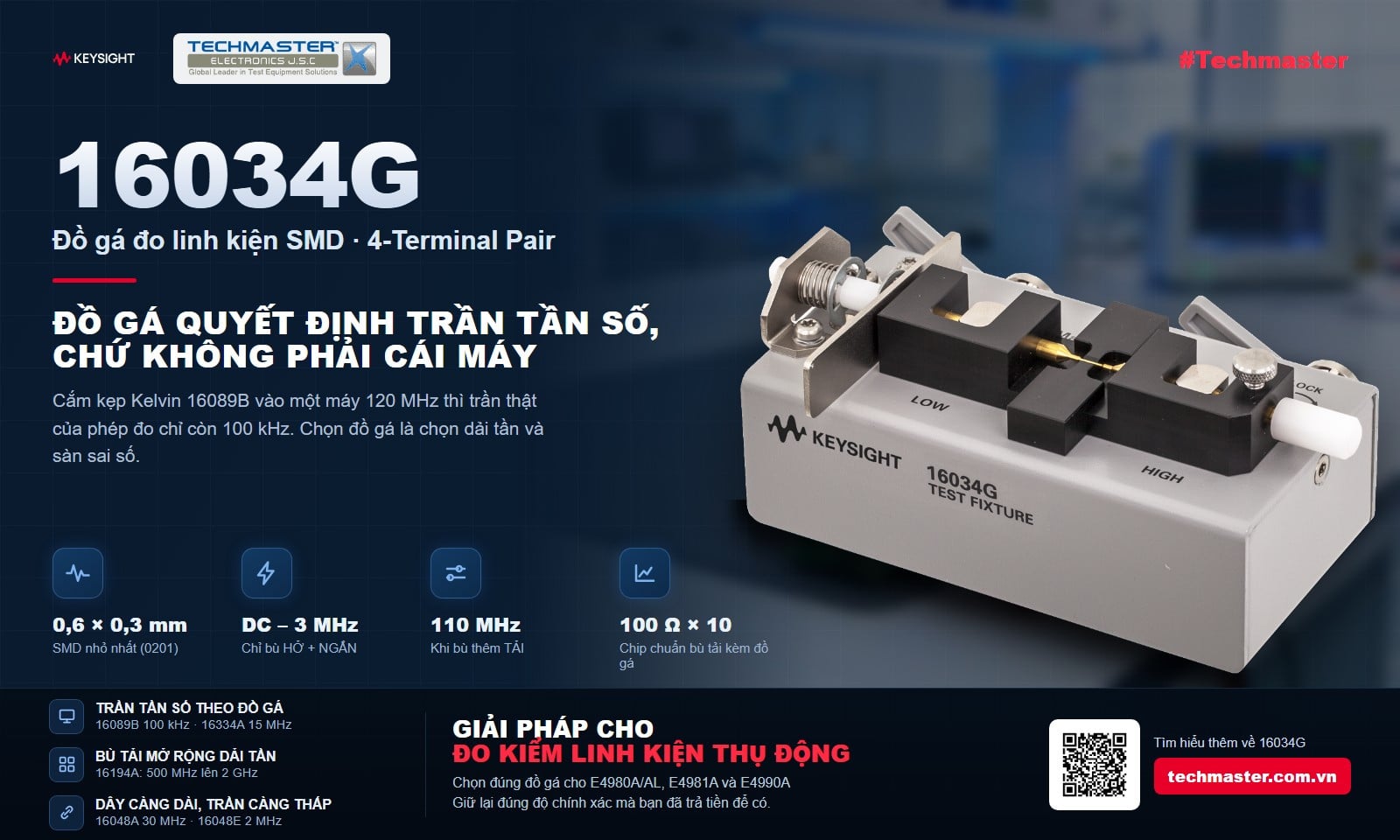 Đồ gá đo linh kiện Keysight 16034G dùng cho máy đo LCR và máy phân tích trở kháng