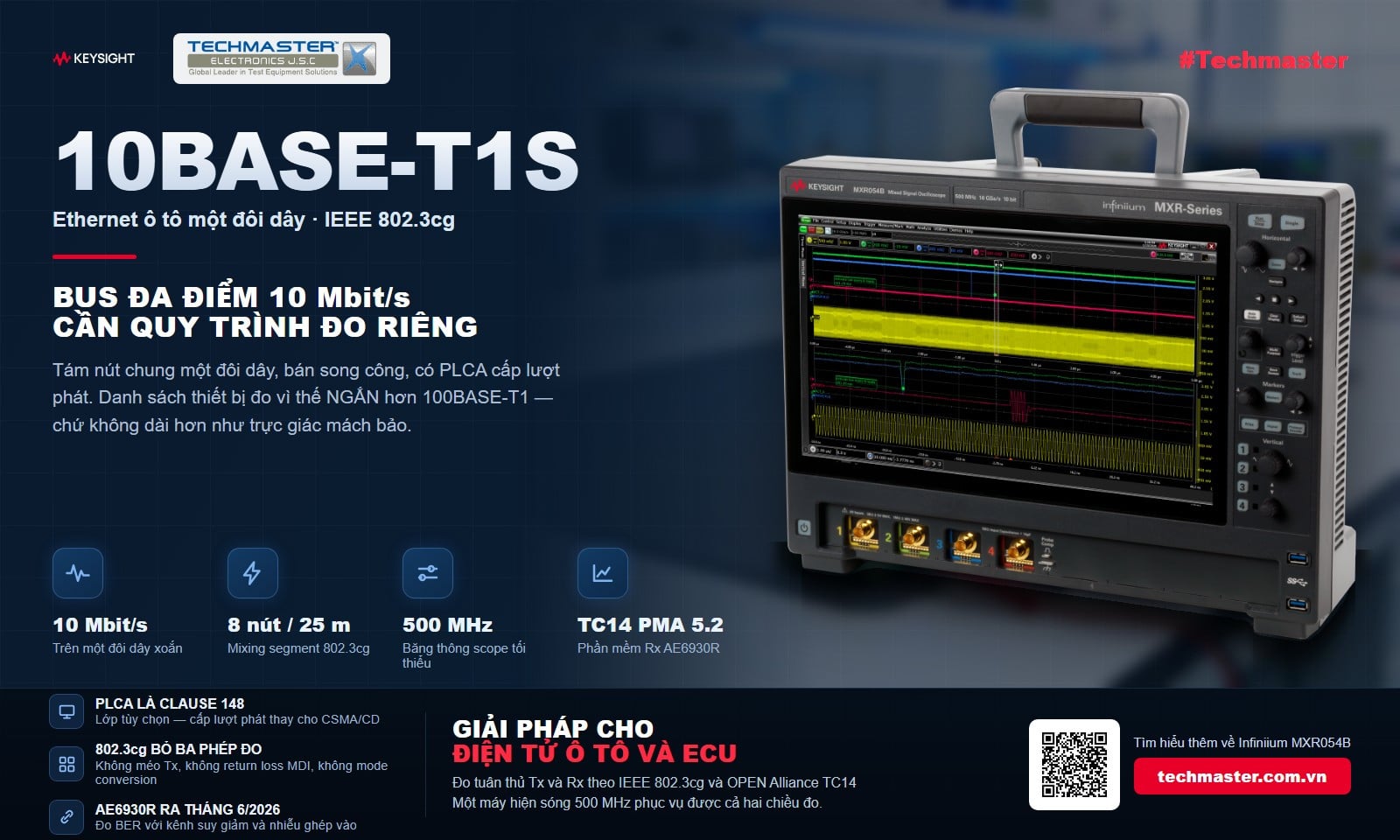 Đo kiểm 10BASE-T1S trên máy hiện sóng Keysight Infiniium MXR054B 500 MHz