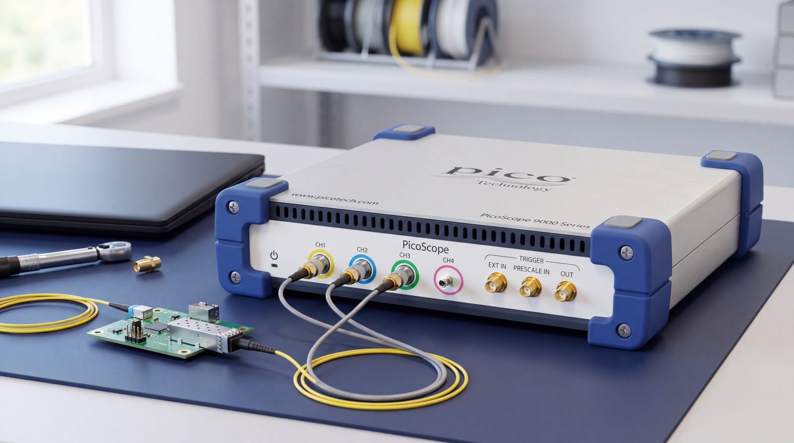 Đo module quang SFP bằng máy hiện sóng lấy mẫu PicoScope 9404A trên bàn thử bộ thu phát quang