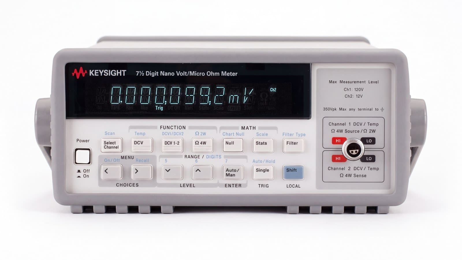 Mặt trước Keysight 34420A chụp thẳng với cụm phím và cọc đấu