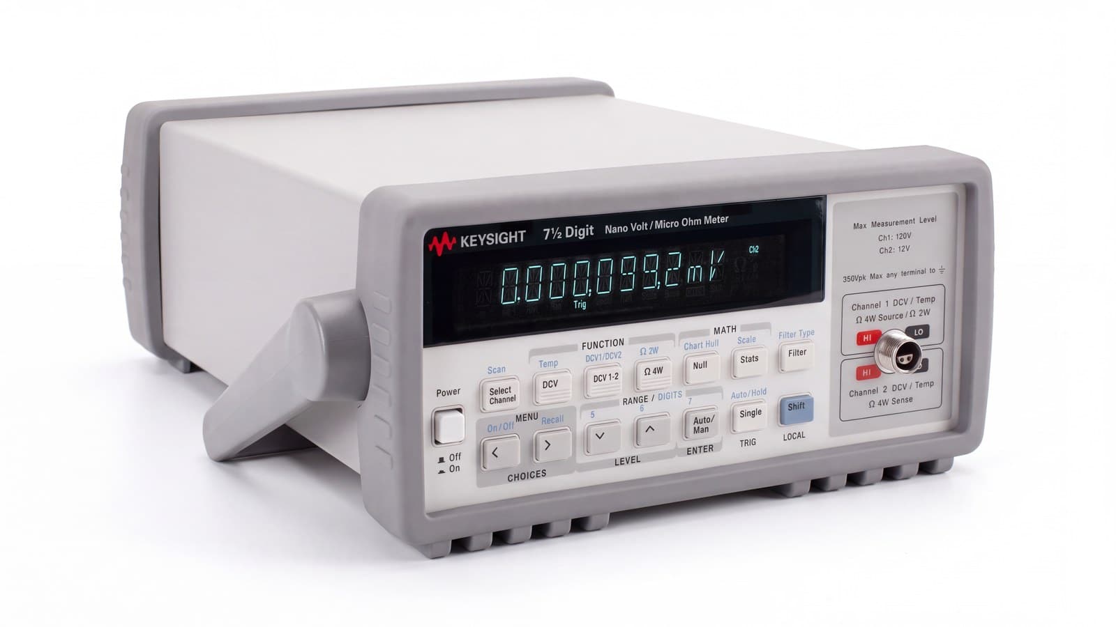 đồng hồ đo nano volt Keysight 34420A chụp studio nền trắng góc 3/4
