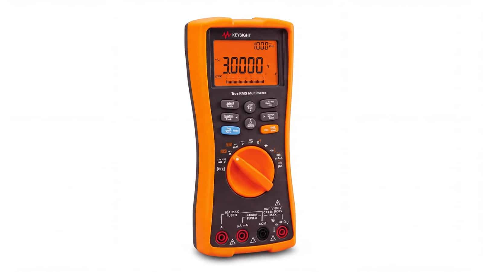 Mặt trước Keysight U1271A với núm xoay chức năng và màn hình LCD 30.000 count