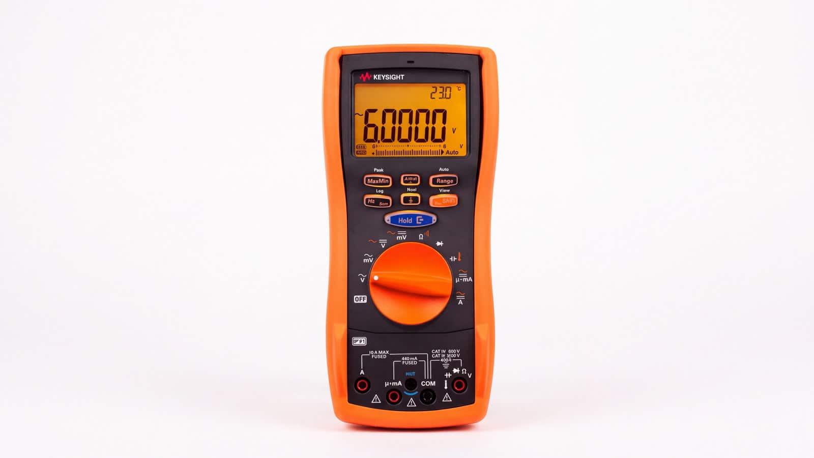 Mặt trước Keysight U1281A với màn hình kép 60.000 count và công tắc xoay chọn chức năng