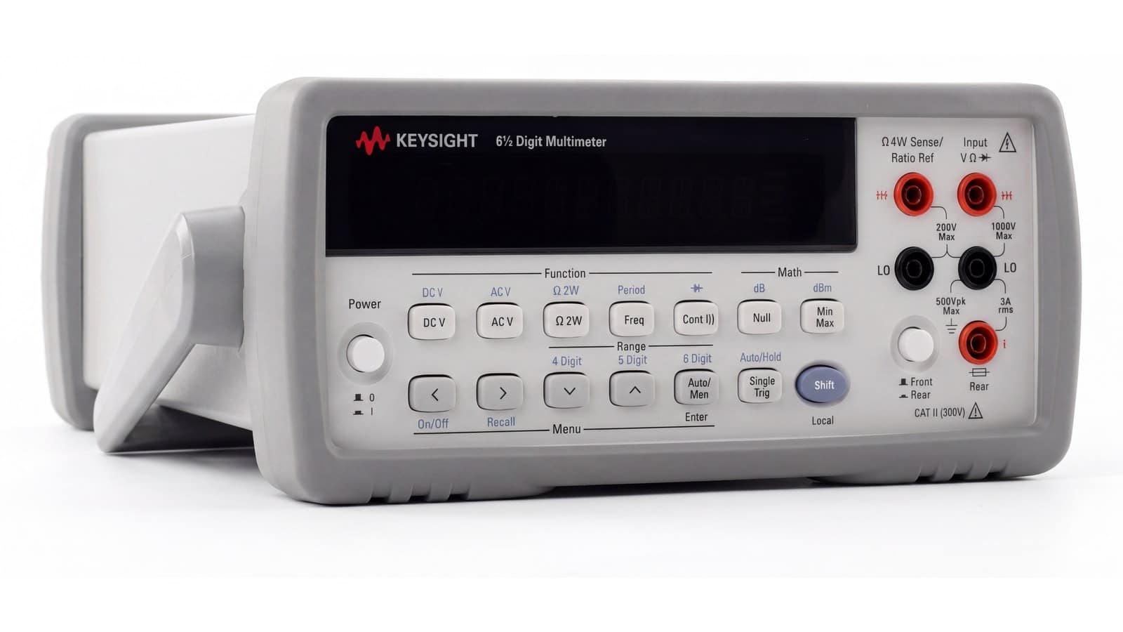 Đồng hồ vạn năng Keysight 34401A góc 3/4 trên nền studio trắng
