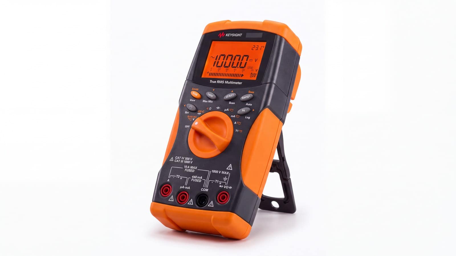 Keysight U1242B nhìn nghiêng cho thấy thân máy dày và cụm cọc đấu phía dưới