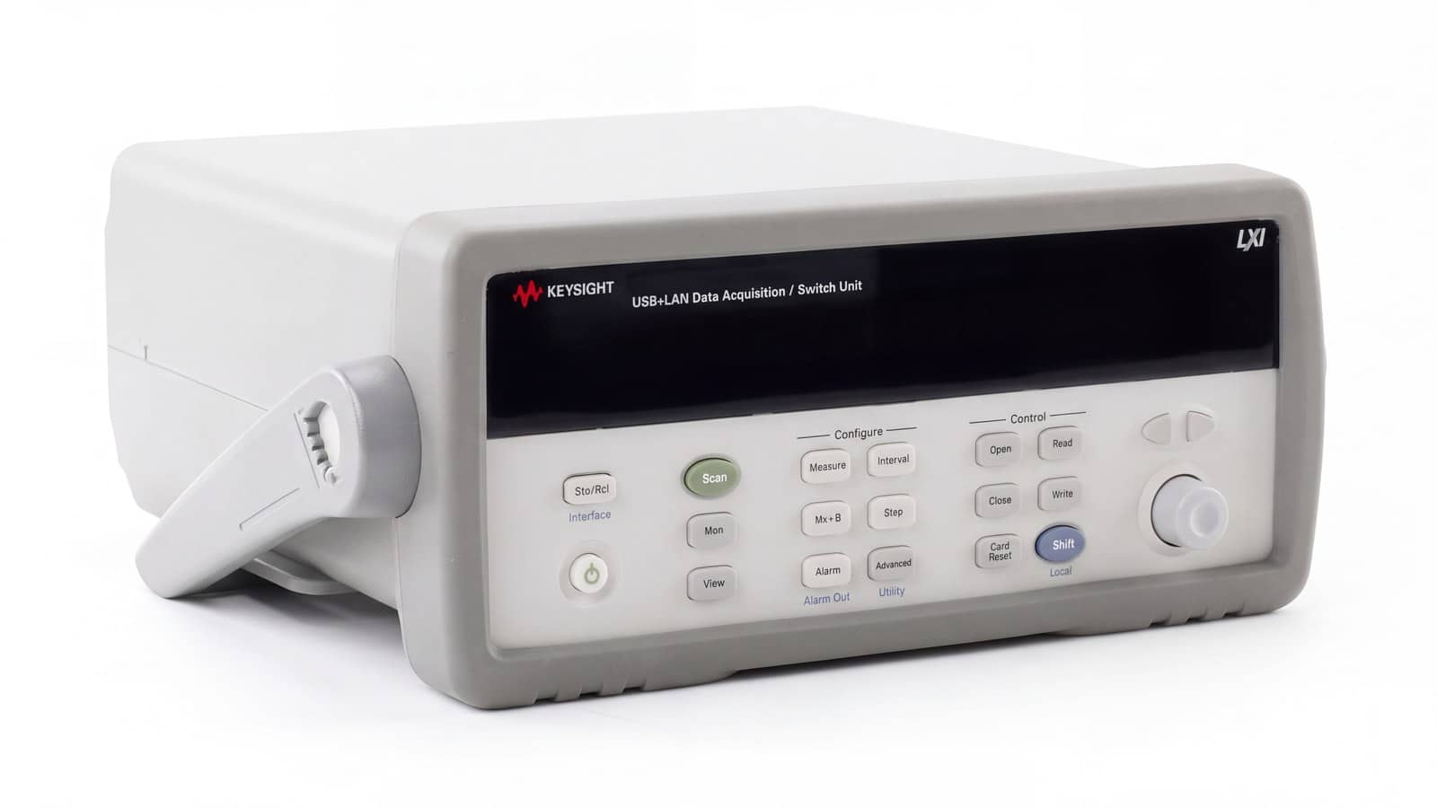 hệ thống thu thập dữ liệu / chuyển mạch Keysight 34972A chụp studio nền trắng góc 3/4