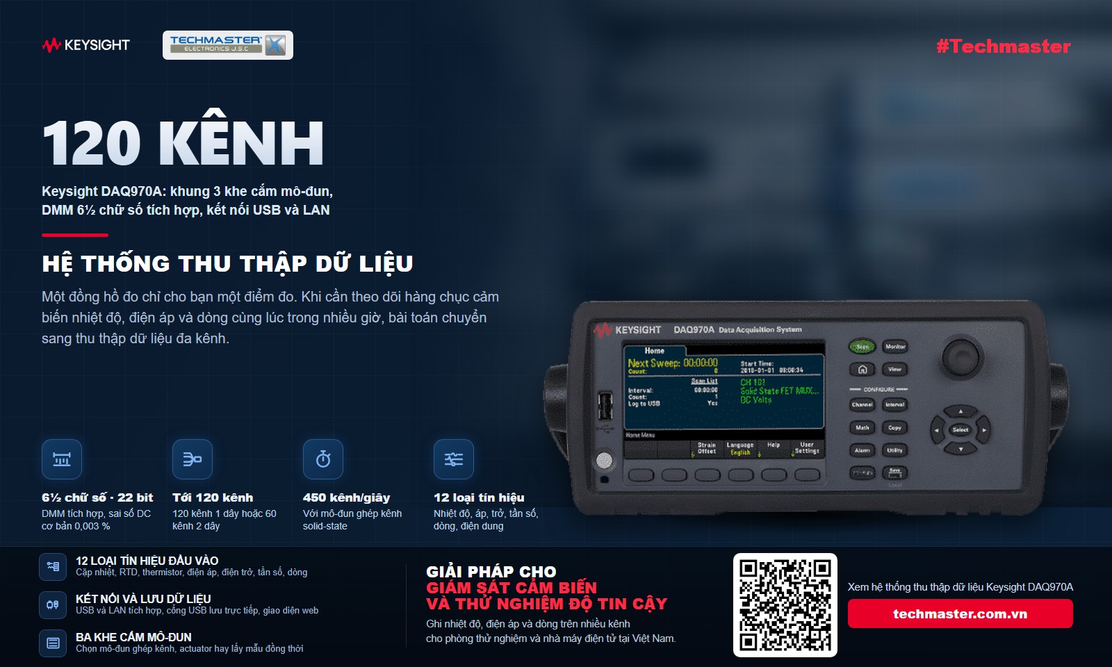 Hệ thống thu thập dữ liệu Keysight DAQ970A với 120 kênh và DMM 6½ chữ số tích hợp