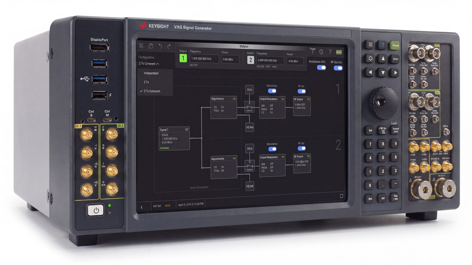 Hai kênh đồng bộ pha của Keysight M9384B phục vụ hiệu chuẩn đồng thời khi đo crosstalk giữa các qubit