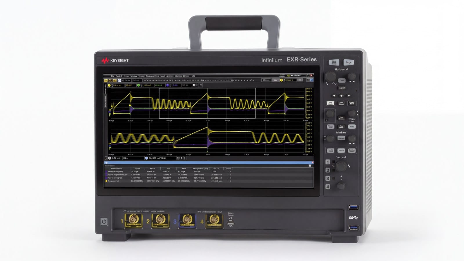 Cụm phím Horizontal và Markers trên máy hiện sóng Keysight EXR254A dùng khi đọc histogram và độ lệch chuẩn