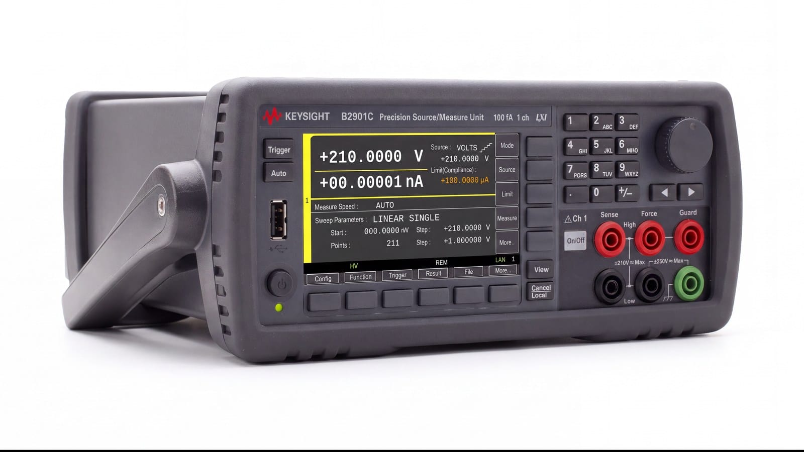 Keysight B2901C — nguồn đo SMU Keysight B2900C chụp góc 3/4 trên nền trắng studio