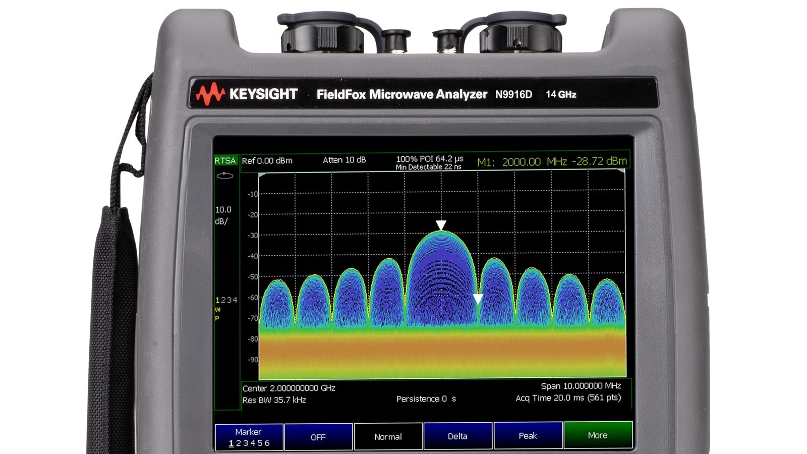 Máy phân tích vi sóng cầm tay Keysight FieldFox N9916D (14 GHz) — cận cảnh màn hình