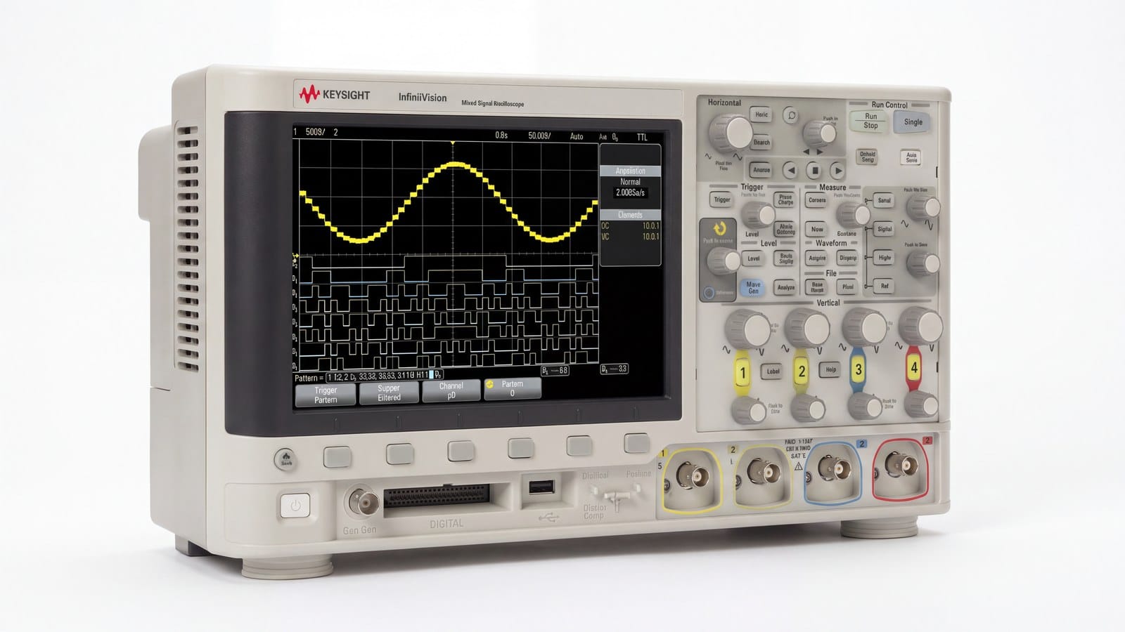 Máy hiện sóng Keysight MSOX2014A chụp góc 3/4 trên nền studio trắng