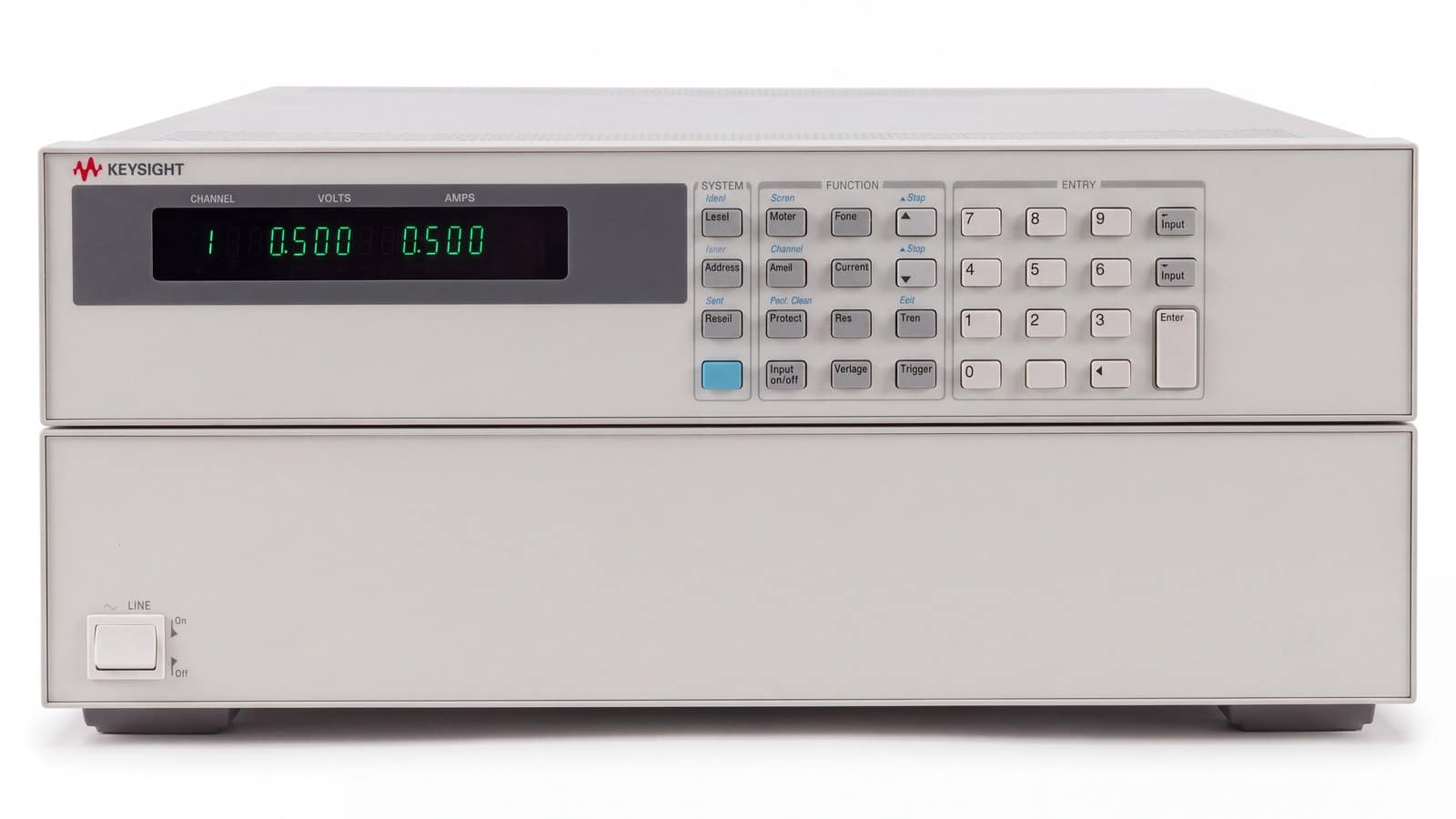 Mặt trước Keysight N3300A với bảng điều khiển và các mô-đun tải
