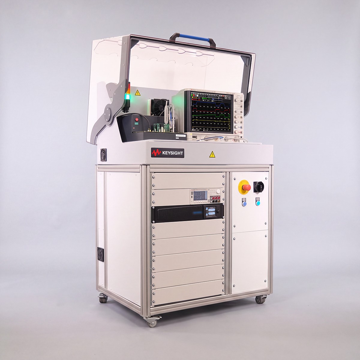 Máy đo xung kép Keysight PD1500A nhìn góc ba phần tư với nắp an toàn mở