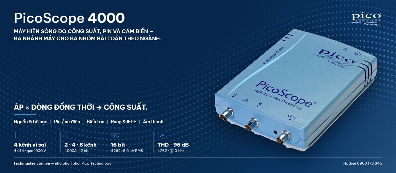 Máy hiện sóng đo công suất PicoScope 4000 cho pin, biến tần và cảm biến