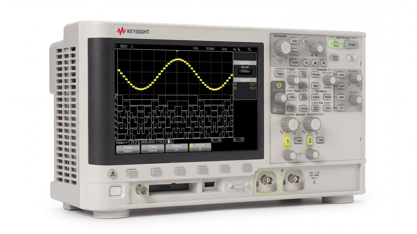 Keysight DSOX2002A nhìn nghiêng cho thấy thân máy mỏng của dòng 2000X-Series
