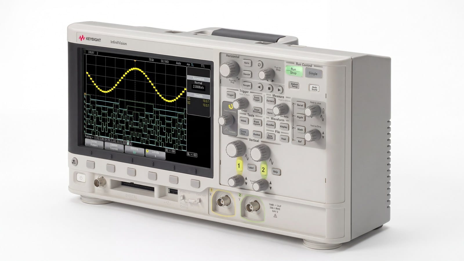 máy hiện sóng tín hiệu hỗn hợp Keysight MSOX2002A chụp studio nền trắng góc 3/4