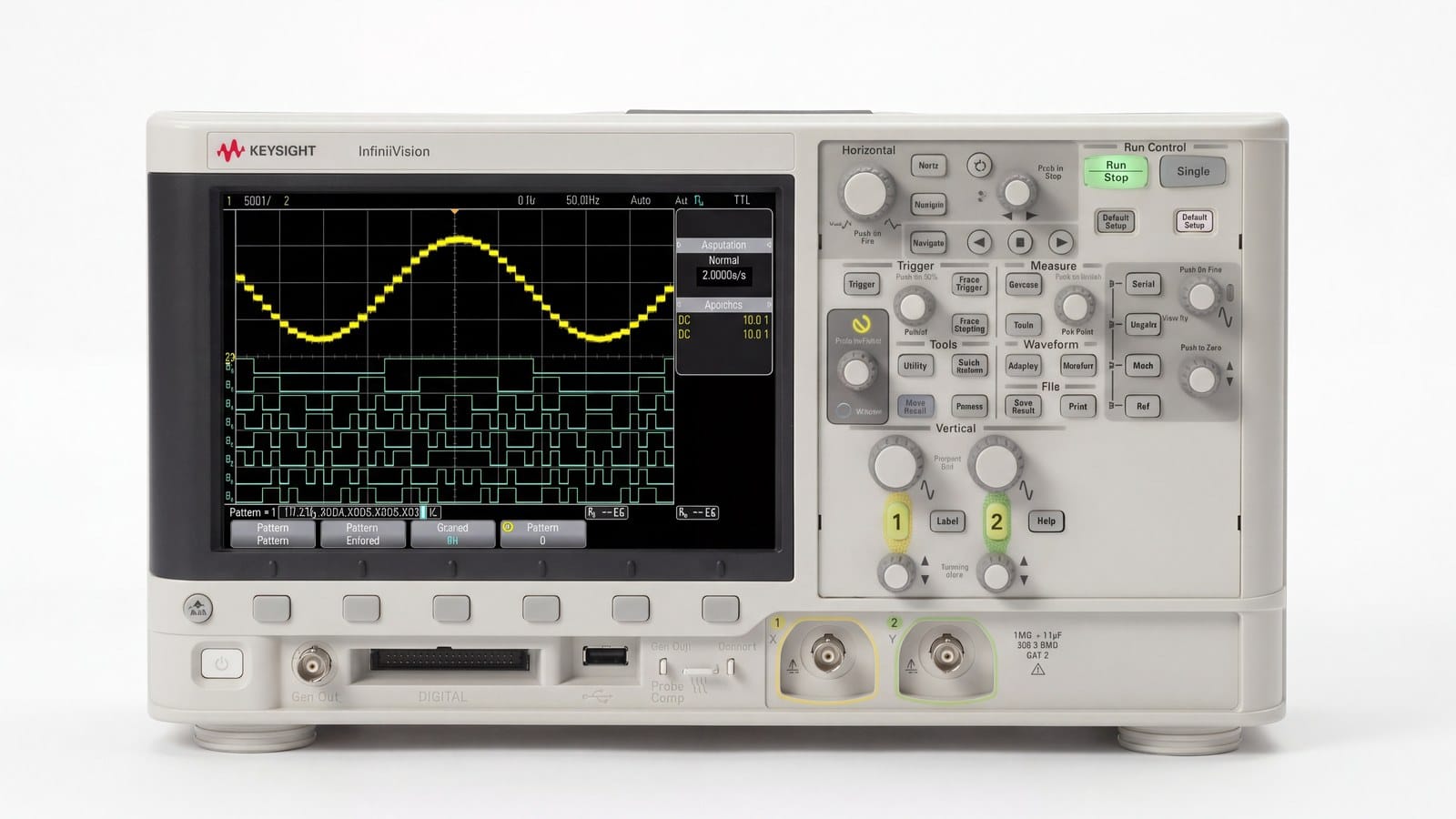 Mặt trước Keysight MSOX2002A với màn hình 8,5 inch WVGA và các cổng kênh analog kênh số