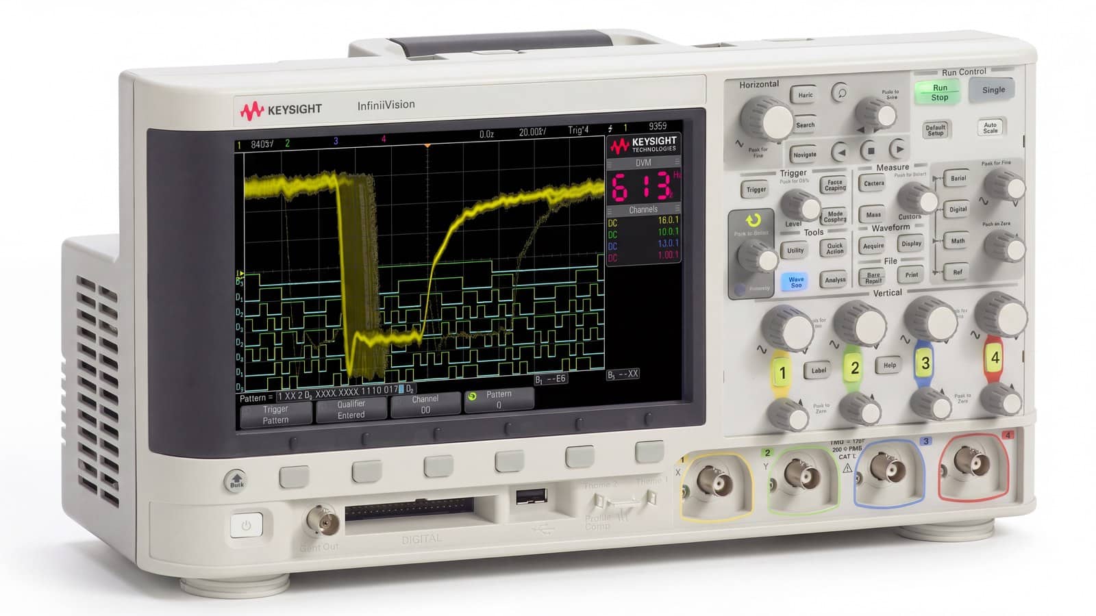 máy hiện sóng tín hiệu hỗn hợp Keysight MSOX2004A chụp studio nền trắng góc 3/4
