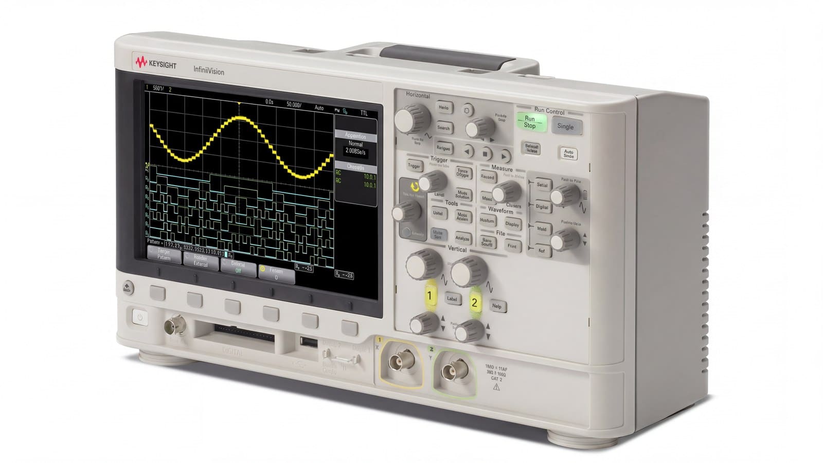máy hiện sóng Keysight MSOX2012A 100 MHz 2+8 kênh chụp studio nền trắng góc 3/4