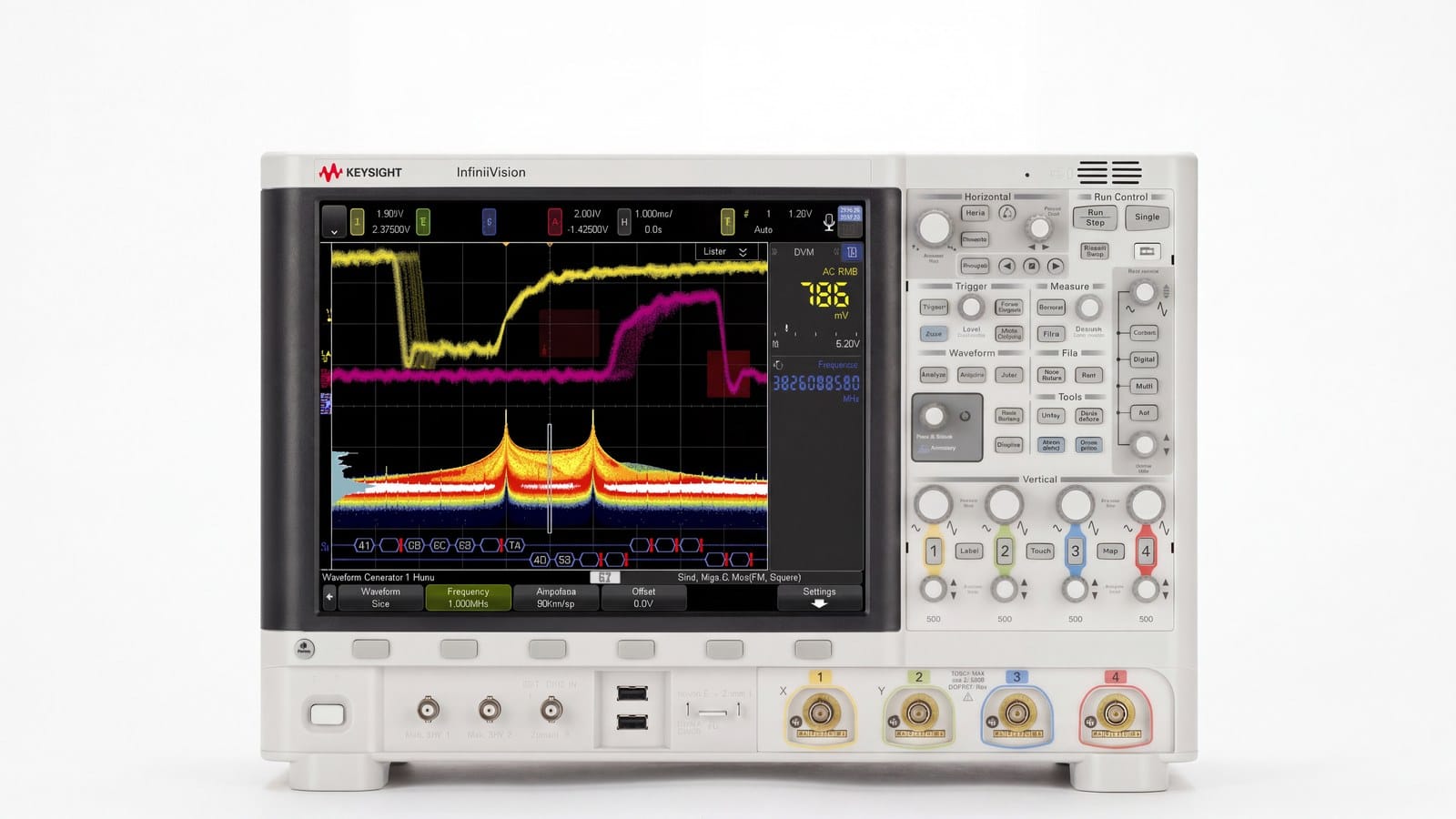 Mặt trước máy hiện sóng Keysight MSOX6004A chụp thẳng, màn hình cảm ứng 12,1 inch