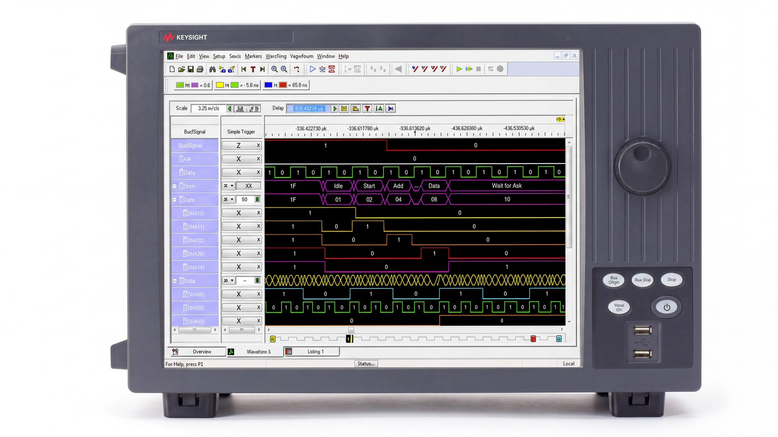 Mặt trước Keysight 16861A với màn hình cảm ứng 15 inch và các cổng kết nối