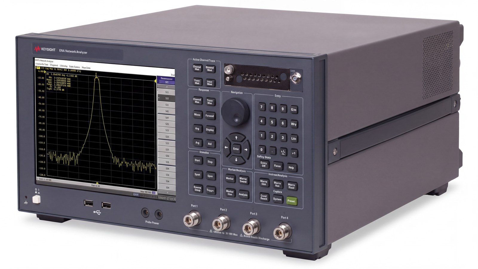 máy phân tích mạng ENA Keysight E5071C chụp studio nền trắng góc 3/4