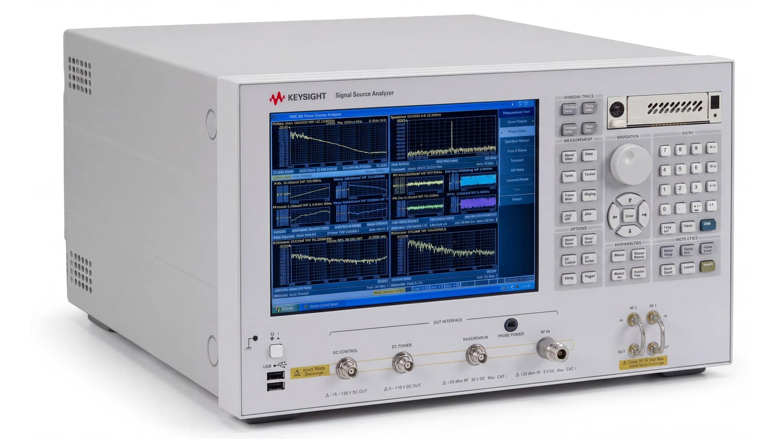 Máy phân tích nguồn tín hiệu SSA Keysight E5052B góc 3/4 trên nền studio trắng