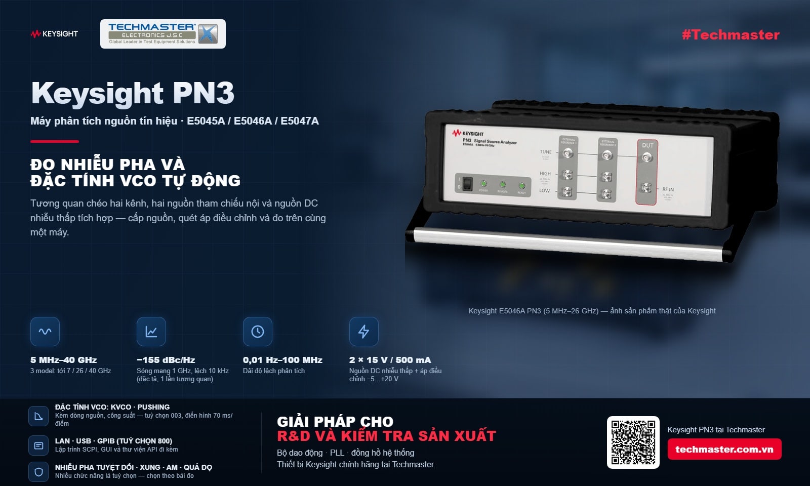 Máy phân tích nguồn tín hiệu Keysight PN3 E5045A, E5046A, E5047A đo nhiễu pha và đặc tính VCO tự động