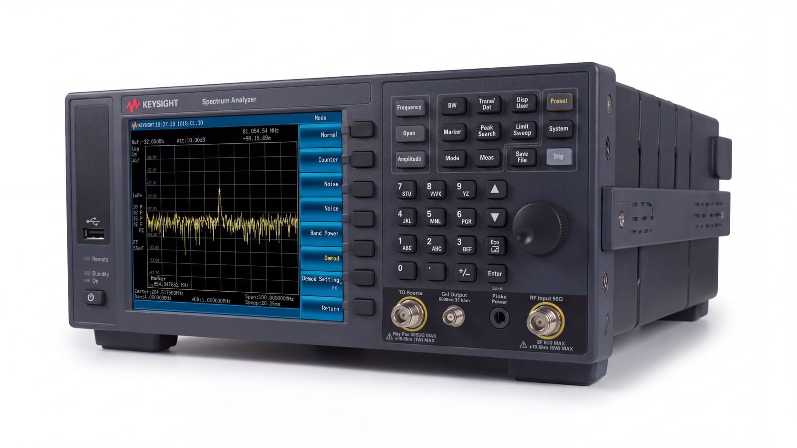 máy phân tích phổ cơ bản Keysight N9322C chụp studio nền trắng góc 3/4
