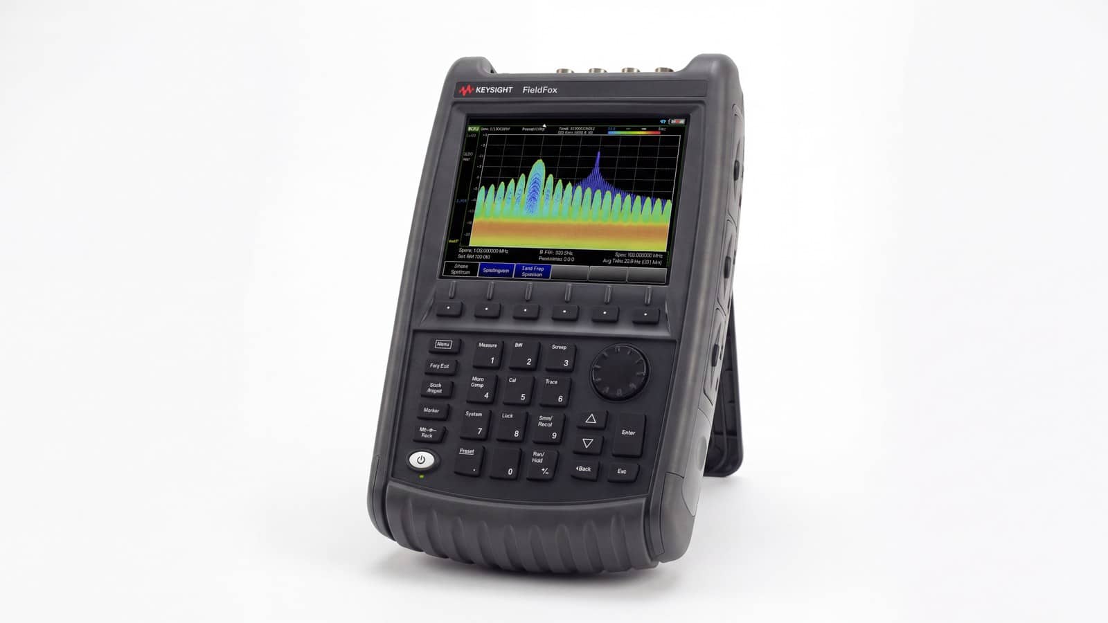 Mặt trước Keysight N9915A FieldFox với màn hình cảm ứng và cổng đo RF