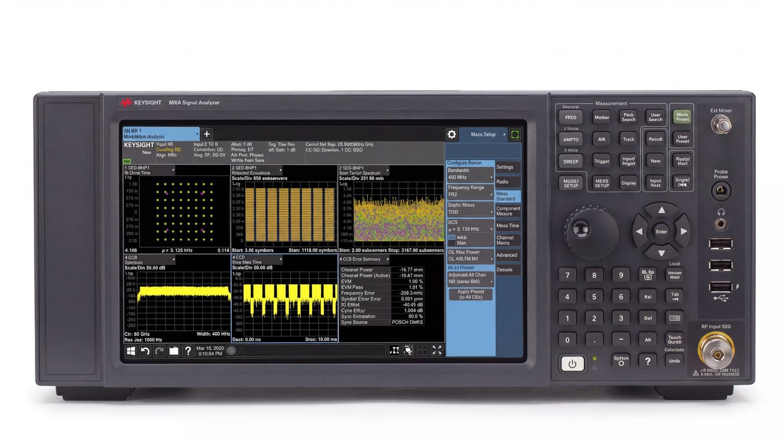 Mặt trước Keysight N9021B MXA với màn hình cảm ứng 10,6 inch và cổng vào RF