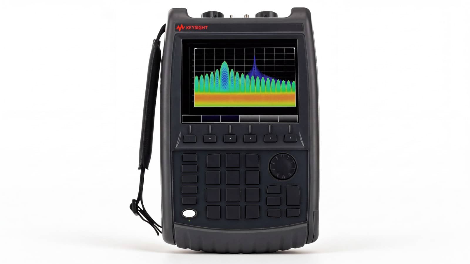 Mặt trước máy phân tích FieldFox Keysight N9917B với màn hình phổ và cụm phím cứng