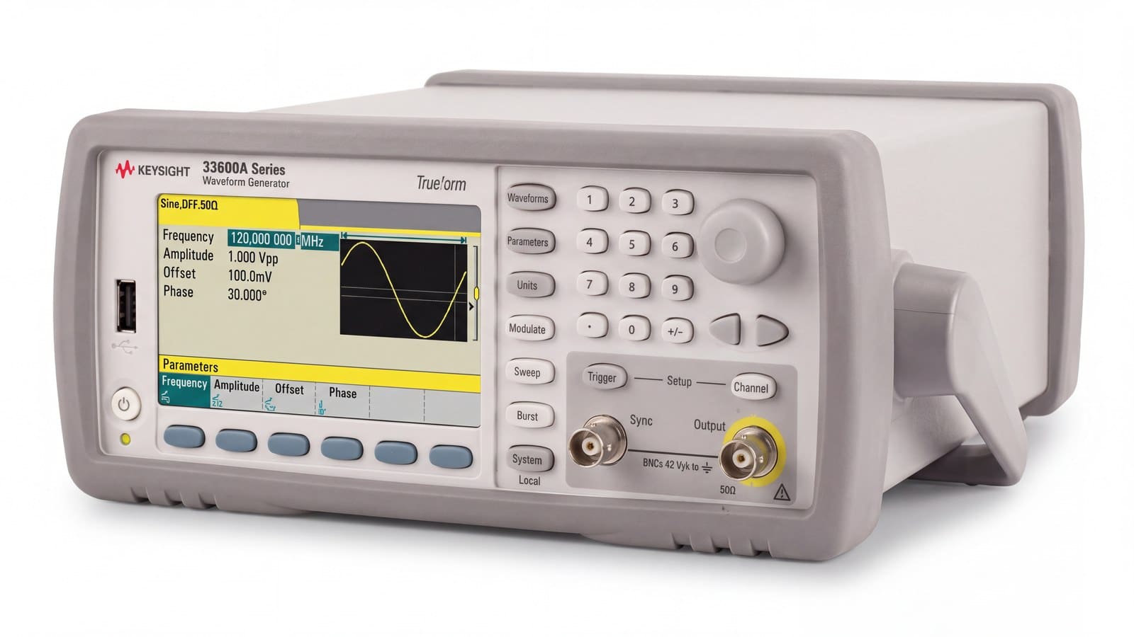 Máy phát sóng hàm & sóng tùy ý Keysight 33622A 120 MHz hai kênh trên bàn thử nghiệm