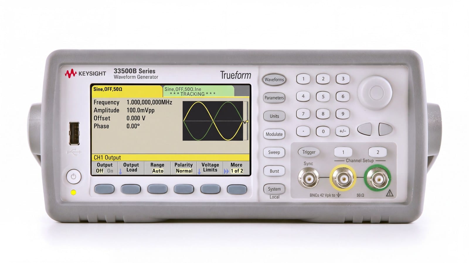 Mặt trước Keysight 33520B với màn hình màu 4,3 inch