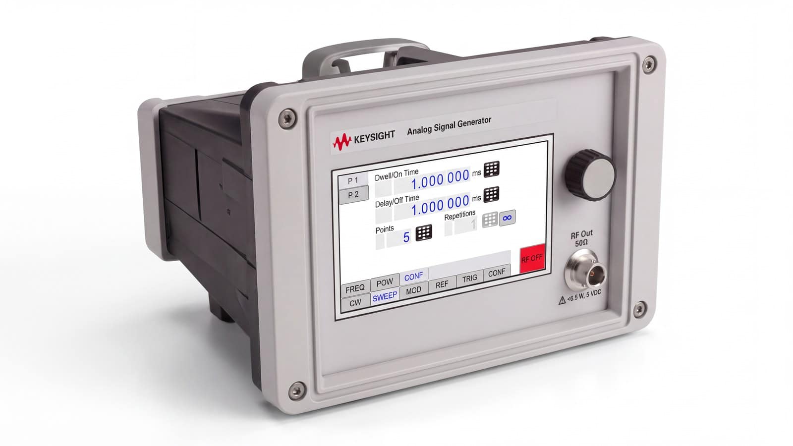 Mặt sau máy phát tín hiệu Keysight AP5001A với các cổng BNC, LAN, USB
