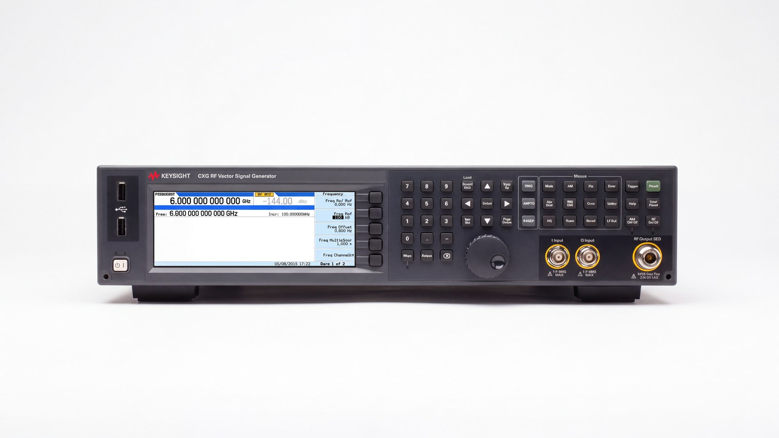 Mặt trước Keysight N5166B với cổng RF N-type, ngõ vào I/Q và cổng USB