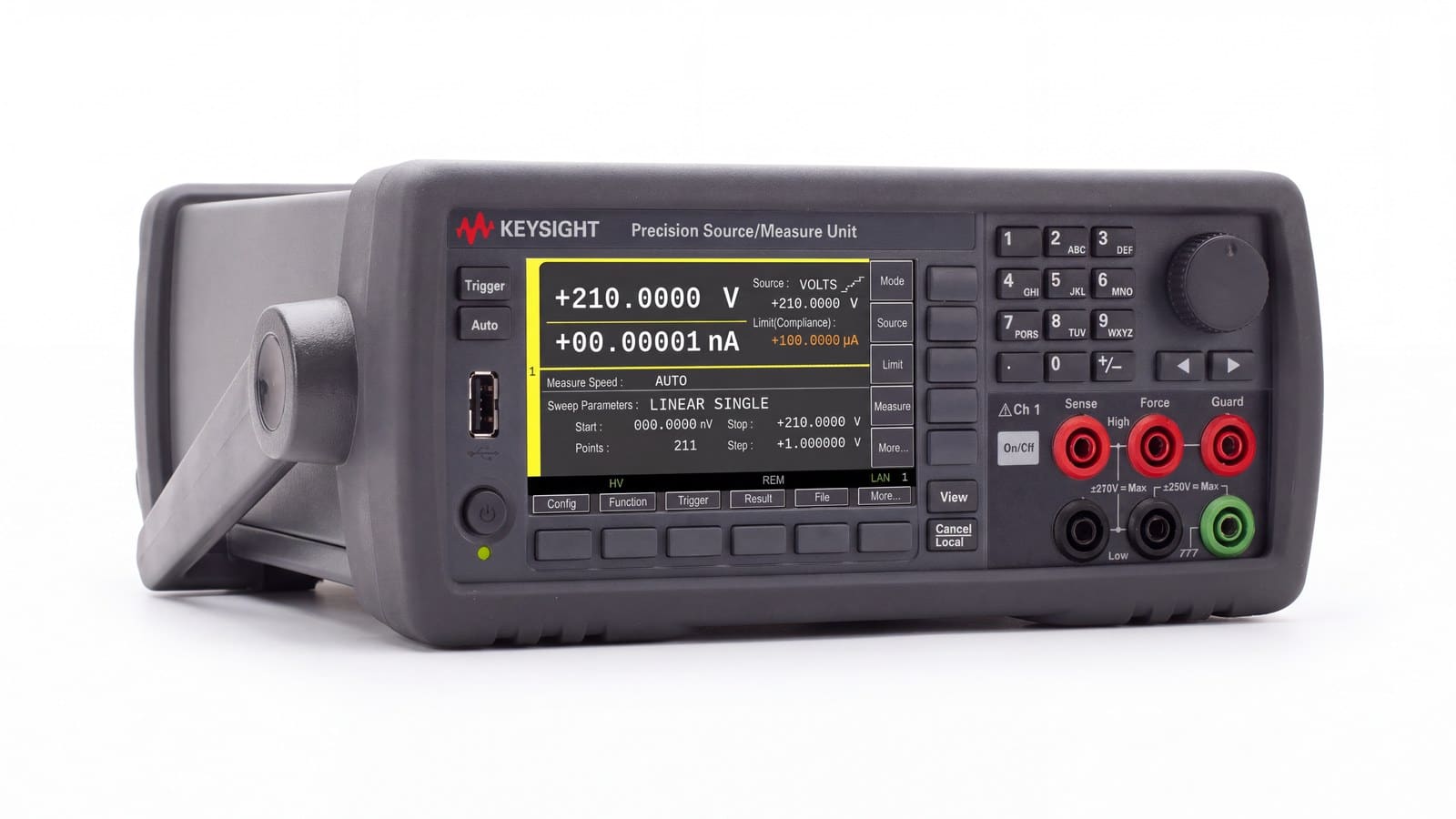nguồn đo chính xác SMU Keysight B2901C chụp studio nền trắng góc 3/4