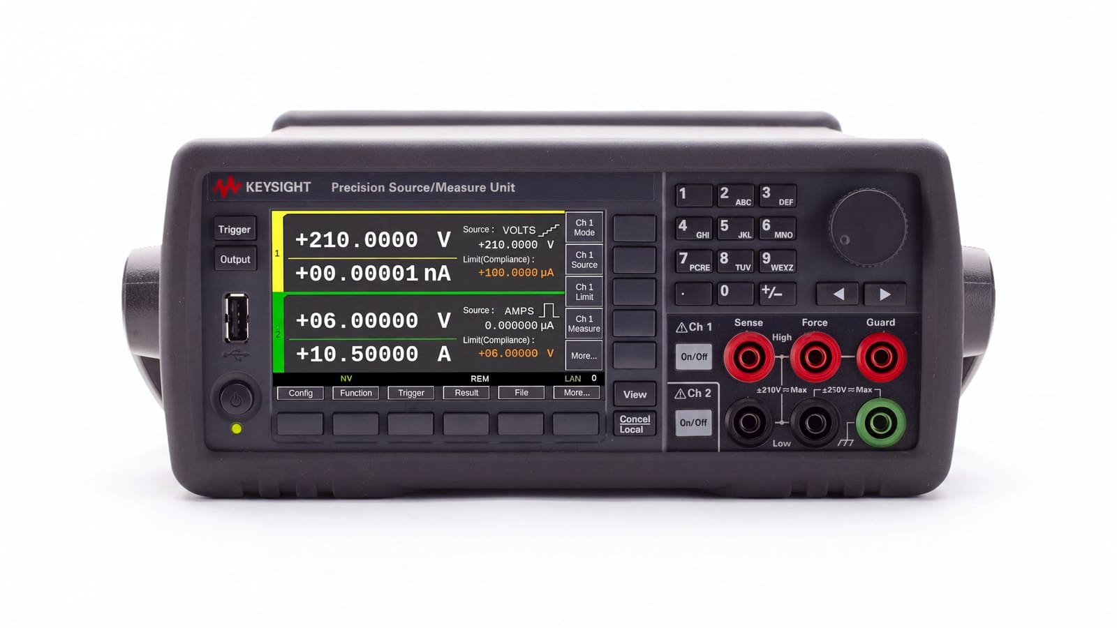Nguồn đo chính xác SMU Keysight B2902C hai kênh 210 V, ảnh studio góc 3/4