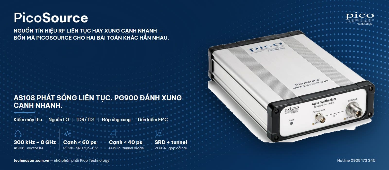 Nguồn tín hiệu RF PicoSource AS108 và bộ phát xung PG911, PG912, PG914