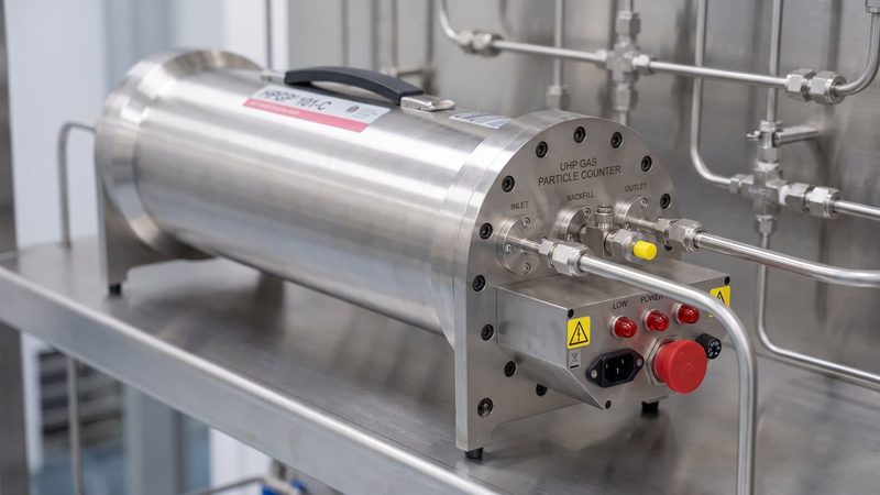 PMS HPGP 101-C UHP gas particle counter installed in a gas bay
