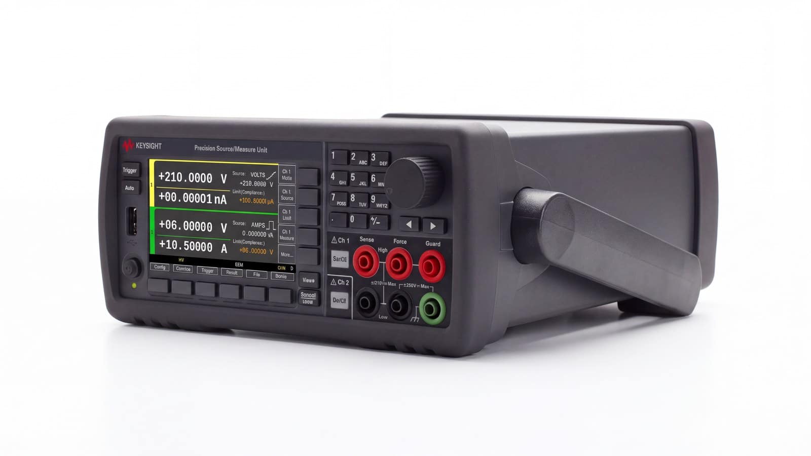 SMU Keysight B2902C nhìn nghiêng, thân máy để bàn hai kênh