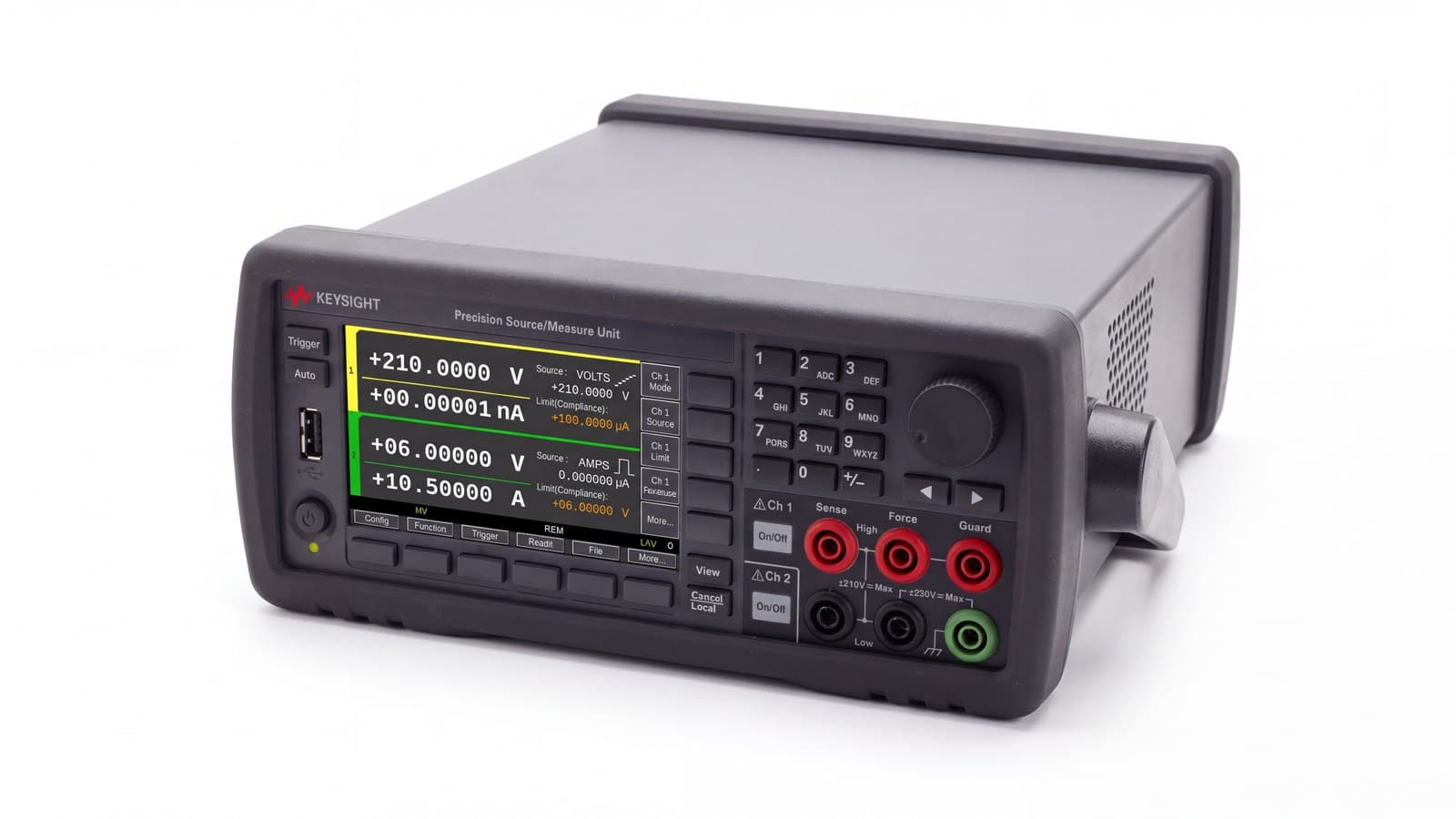 nguồn-đo chính xác SMU Keysight B2902C chụp studio nền trắng góc 3/4
